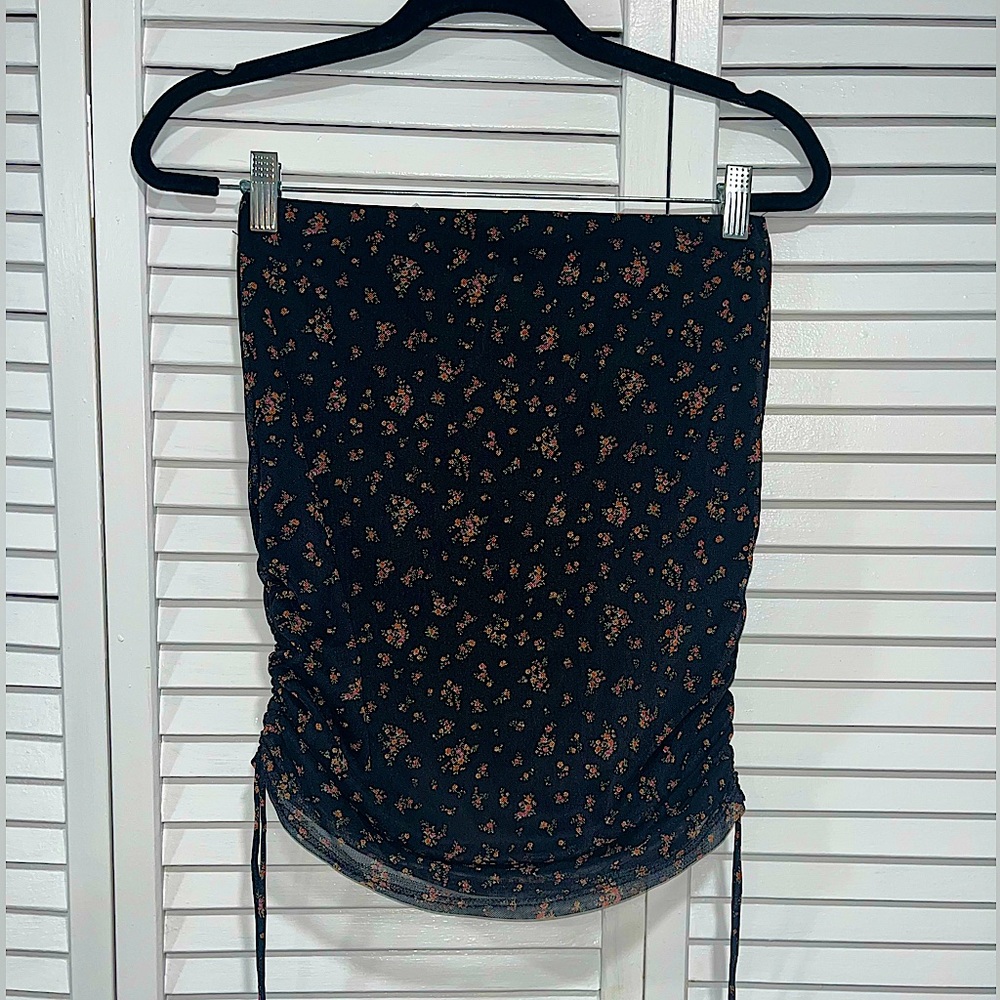 Windsor Mesh Mini Skirt Multi Color with Flowers with Side Ties NWT — L